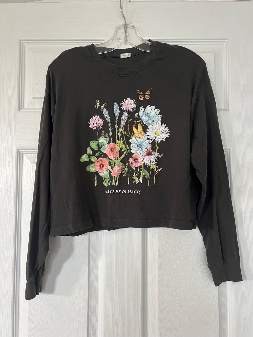 Garage Black Crewneck Sweatshirt with Colorful Floral Graphic